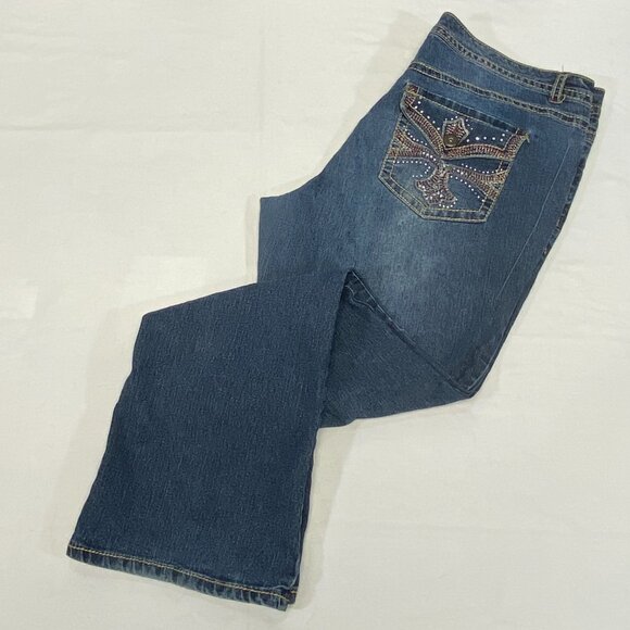 Faded Glory Embroidered Bootcut Joy Jeans 18W Medium Wash Denim Slim Fit Classic - Picture 9 of 14